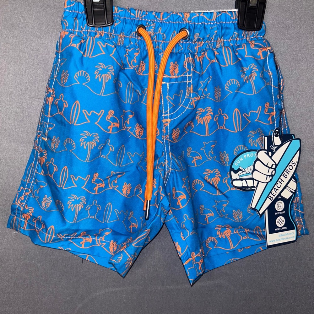 Beach Bros Boys Blue Orange Shark Pineapple Silhouette Swim Trunks Size 5‎ NEW